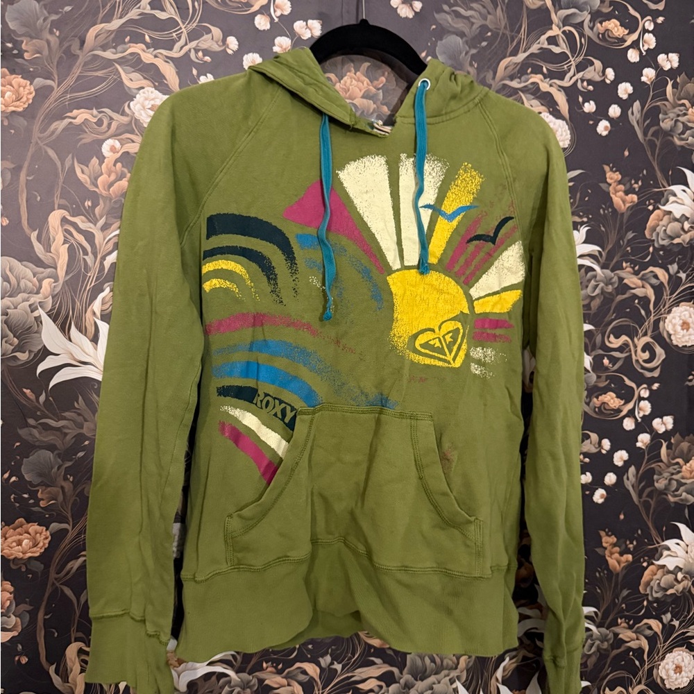 Roxy Green Hoodie with Colorful Graphic